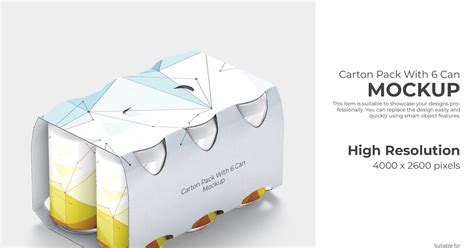 Carton Pack With 6 Can Mockup, Product Mockups ft. carton & mockup ...