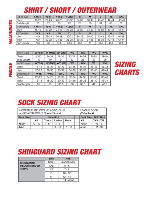 Sizing Chart – Xara Soccer