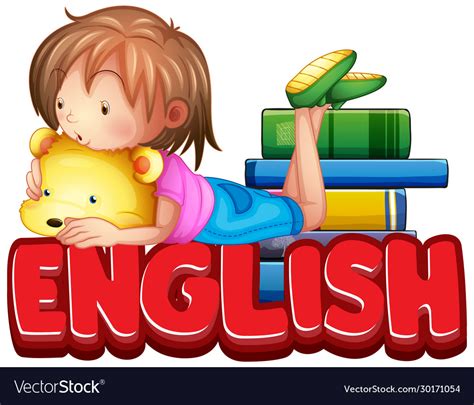 Font design for word english with cute girl Vector Image