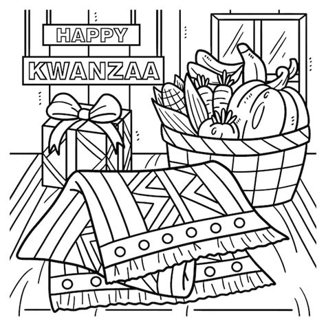 Premium Vector | Kwanzaa mazao and tablecloth coloring page
