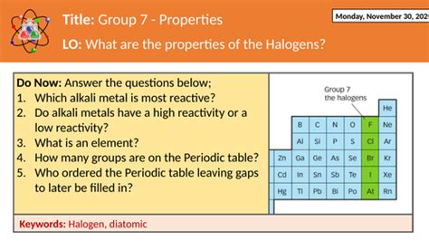 Group 7 - Halogens - Properties | Teaching Resources