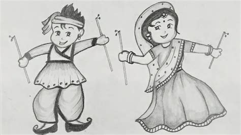 Navratri Special Garba Drawing || Dandiya Dance Scenery Drawing || Step By Step || Pencil ...