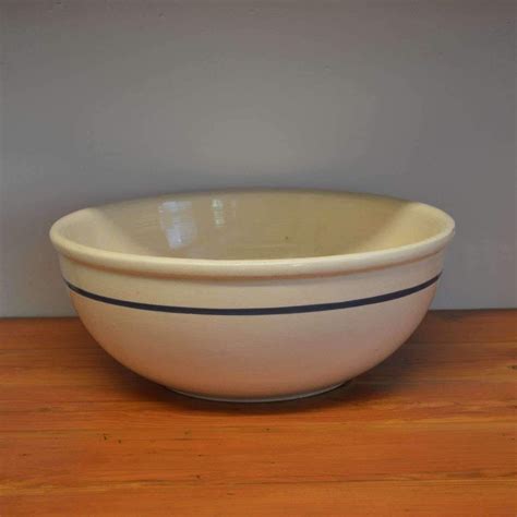 Vintage Pottery extra large dough bowl mixing bowl cream with blue stripe | Dough bowl, Vintage ...