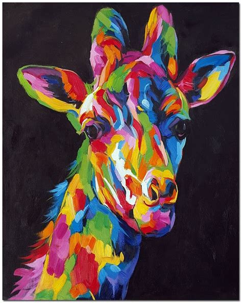 Hand Painted Modern Colorful Impressionist Giraffe Oil Painting On ...