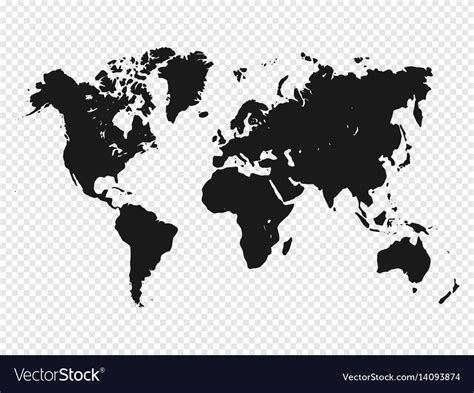 Black world map silhouette on transparent Vector Image