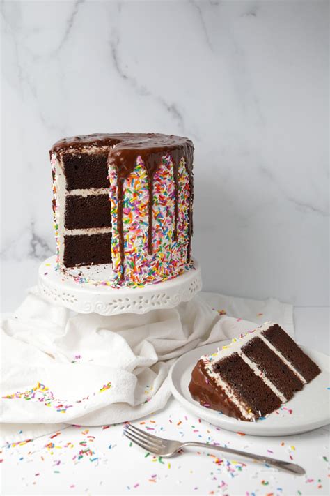 Rainbow Sprinkles Chocolate Drip Cake - Mom Loves Baking