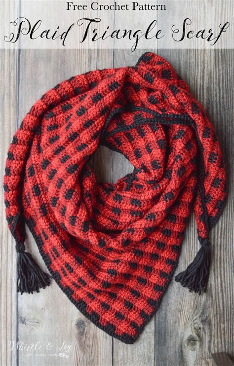 Crochet Plaid Triangle Scarf - Free Crochet Pattern - Whistle and Ivy