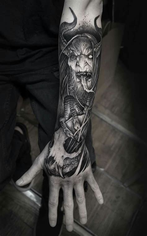 Grindesign | Sleeve tattoos, Satanic tattoos, Scary tattoos