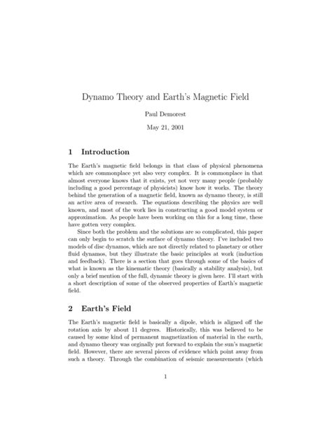 Dynamo Theory and Earth`s Magnetic Field