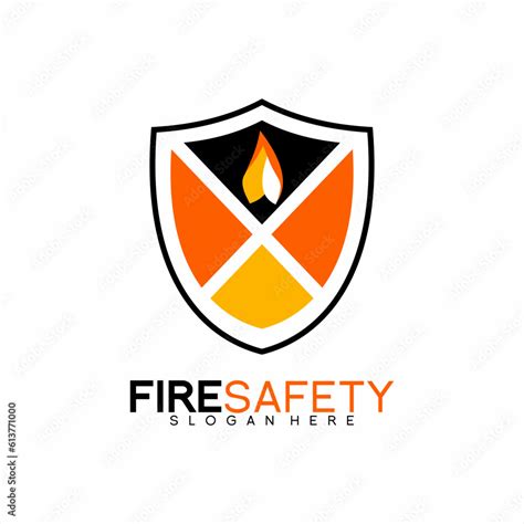 Fire safety logo design. Illustration of a shield with fire and a cross ...