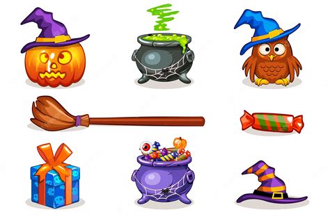 Premium Vector | Funny cartoon halloween icons