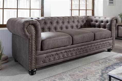 Stratford Classic Grey Fabric Chesterfield Sofa | Baci Living Room