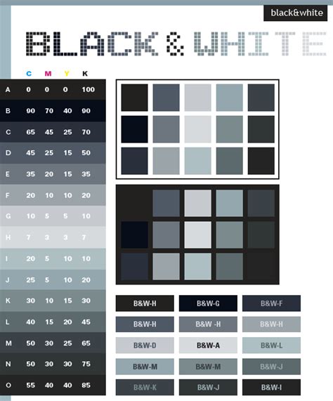 Black & White color schemes, color combinations, color palettes for print (CMYK) and Web (RGB ...