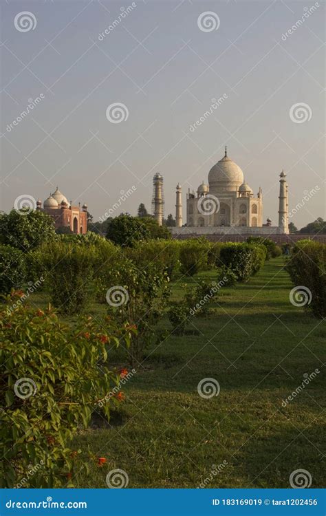 Taj Mahal Gardens with Green and Famous Landmark in Background. Stock ...