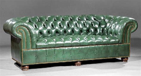 Vintage Green Leather Chesterfield Sofa