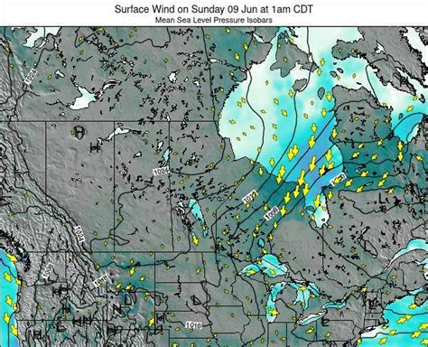 Manitoba Surface Wind on Monday 02 Aug at 1pm CDT