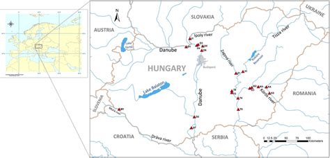 Map of the study sites in Hungary. Sites were located along six rivers ...