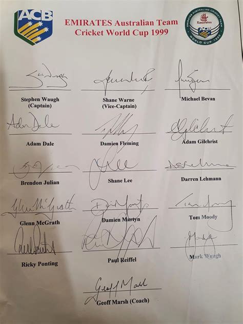 Australia 1999 cricket world cup squad signatures, complete including ...