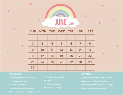 Cute June 2024 Calendar Printable - Aviva Caritta