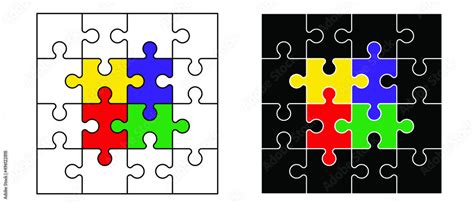 Cartoon autism ribbon. Vector world awareness day. Jigsaw line pattern. puzzle pieces icon or ...