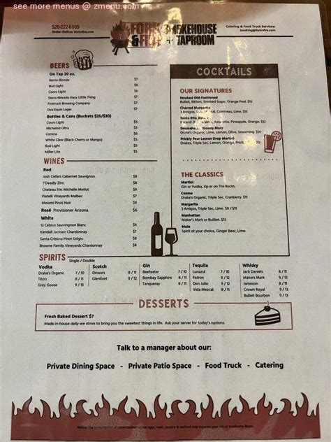 Online Menu of Fork & Fire Smokehouse + Taproom Restaurant, Oro Valley, Arizona, 85737 - Zmenu