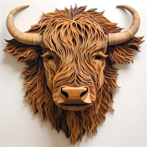 Premium Photo | There is a wooden sculpture of a bull with horns on a ...