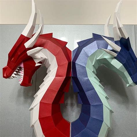 Papercraft Fire Dragon, pdf, Lowpoly dragon, Northpoly, pepakura, Polygon, 3D Papercraft ...