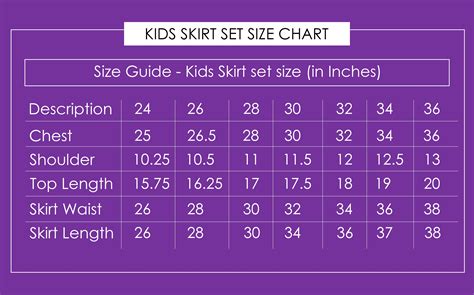 Kids Skirt Set Size Chart – Maybell Womens Fashion