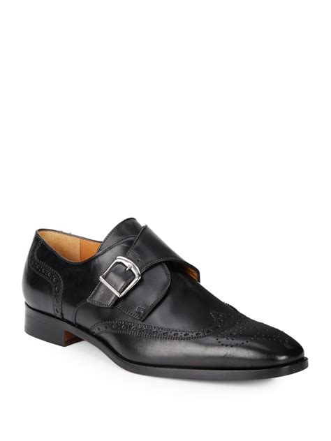 Saks Fifth Avenue Leather Wingtip Monk-Strap Shoes in Black for Men | Lyst