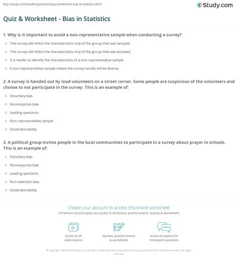 Quiz & Worksheet - Bias in Statistics | Study.com