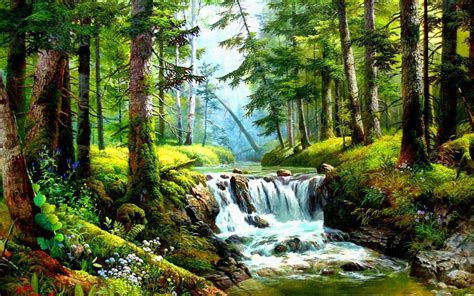 Waterfall Painting Wallpapers - Top Free Waterfall Painting Backgrounds - WallpaperAccess