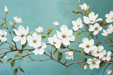 Premium AI Image | a painting of a branch of a white flowering tree