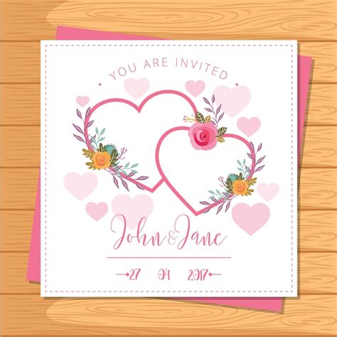 Premium Vector | Two hearts wedding card