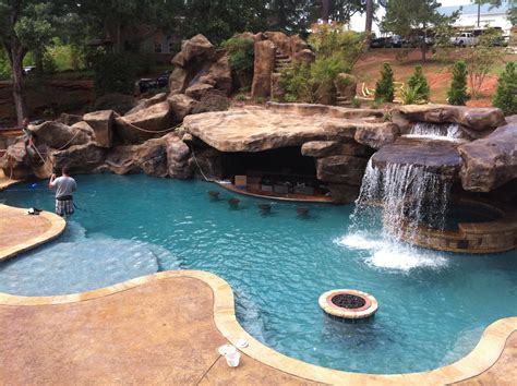 Backyard Oasis Pools: Custom Pool & Faux Rock Grotto & 40' Slide