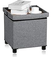 Amazon.com: UHSTORAGE Square Storage Ottoman Coffee Table with Tray,Large Storage Ottoman for ...