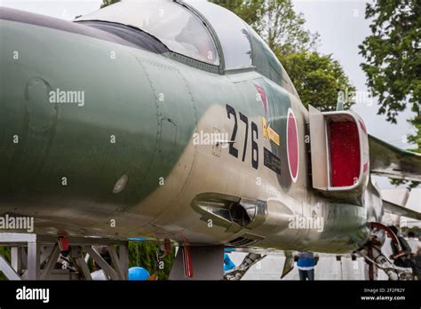 Close up detail of the cockpit and gun of a Mitsubishi F-1 jet fighter of the Japanese Air Self ...