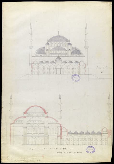 Sultan Ahmet Camii (Blue Mosque), Istanbul: elevation and section ...