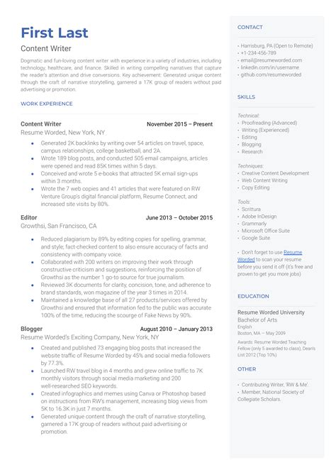 9 Content Writer Resume Examples for 2024 | Resume Worded