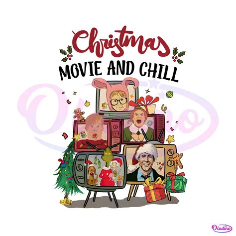 Vintage Christmas Movie And Chill Characters PNG Download