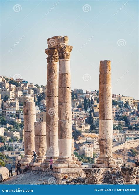 View of Temple of Hercules Roman Temple Remains in Amman Citadel, Jordan Editorial Photography ...