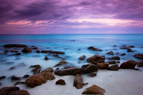 Download Horizon Blue Sea Ocean Sky Purple Cloud Nature Sunset HD Wallpaper