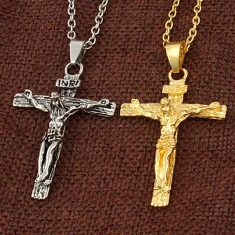 USA Fashion Cross Necklace Jewelry Christ Jesus Crucifix Pendant Silver Chain