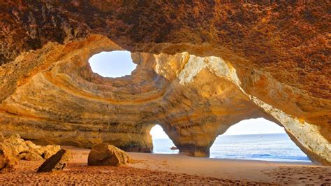 Benagil Cathedral caves at coast of Algarve, Lagoa, Portugal ...