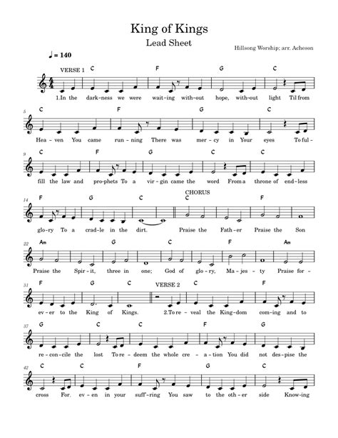 King of Kings (Hillsong Worship) - LEAD SHEET Sheet music for Piano (Solo) | Musescore.com