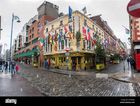 TEMPLE BAR STREET, DUBLIN, IRELAND - APRIL 02, 2015: The area is the ...