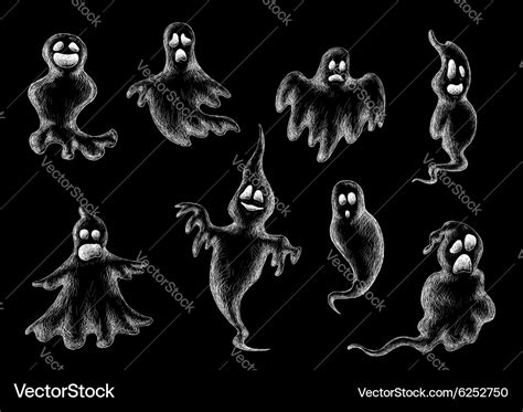 Halloween flying ghost sketches on black Vector Image