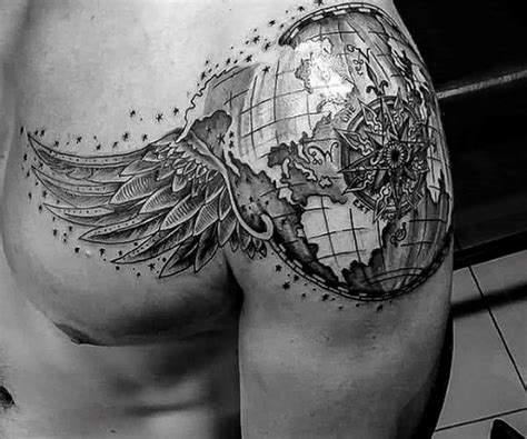 80 Globe Tattoo Designs for Men [2024 Inspiration Guide] | Mens shoulder tattoo, Globe tattoos ...