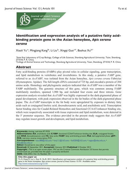 (PDF) Identification and Expression Analysis of a Putative Fatty ...