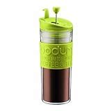 Bodum Insulated Plastic Travel French Press Coffee and Tea Mug, 0.45-Liter, 15-Ounce, Green ...