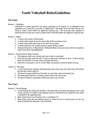 Fillable Online Youth Volleyball Rules/Guidelines Fax Email Print - pdfFiller